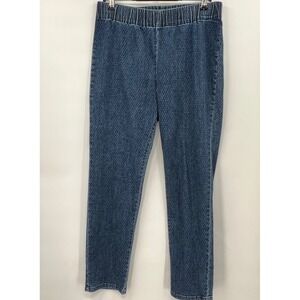 Soft Surroundings W Denim Leggings  Blue Diamond Textured High Rise Pull On L